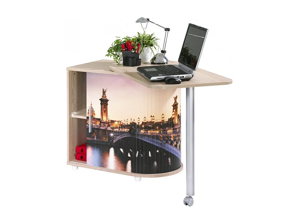 Coole draaitafel van natuurlijk eikenhout met Paris bridge-print