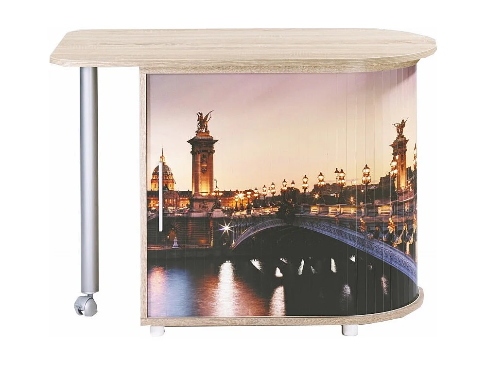 Coole draaitafel van natuurlijk eikenhout met Paris bridge-print