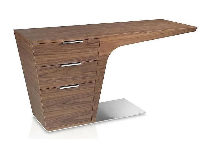 Bureau design bois plaqué noyer et acier inoxydable Kinta