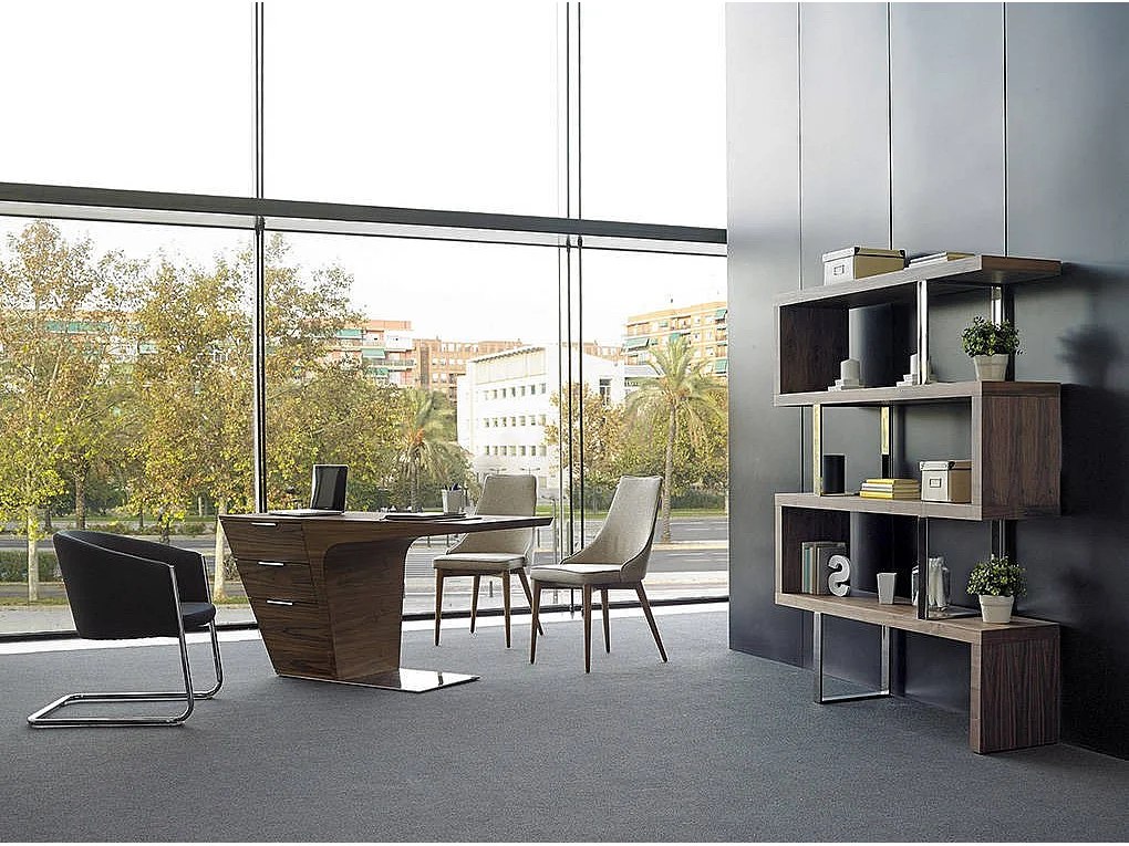 Bureau design bois plaqué noyer et acier inoxydable Kinta