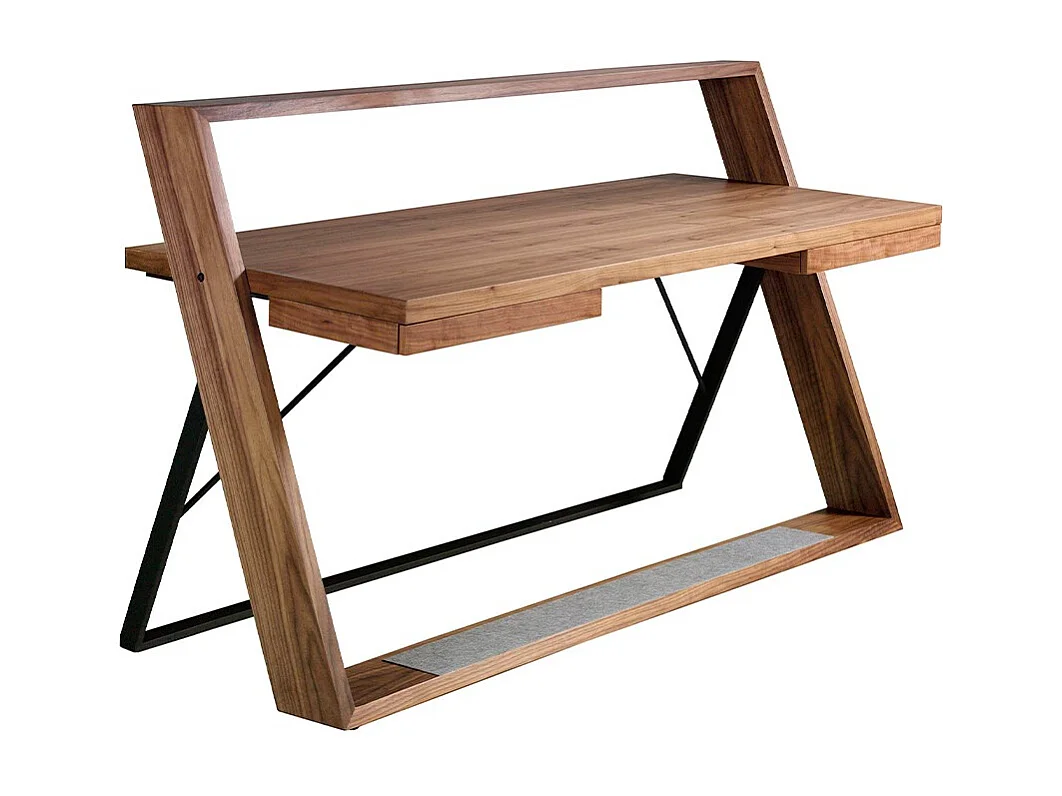 Bureau droit en bois plaqué de noyer 2 tiroirs Moana