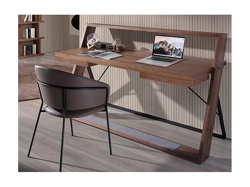 Bureau droit en bois plaqué de noyer 2 tiroirs Moana
