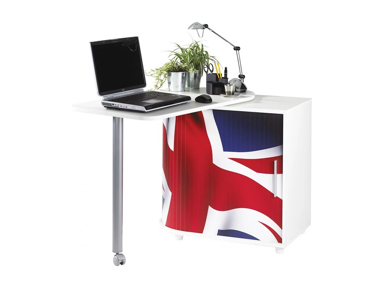 Bureau met draaibaar blad en witte opbergruimte met Engelse vlagprint Kool 105 cm