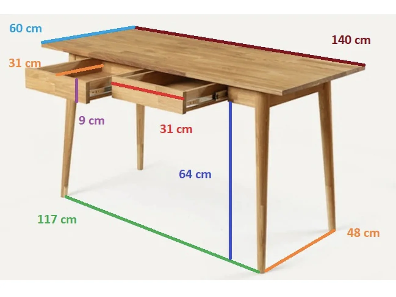 Bureau en bois de chêne massif blanchi Kundy 140cm