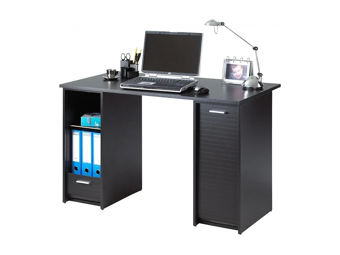 Recht bureau met 2 Scoot zwarte houten ladeblokken 120 cm