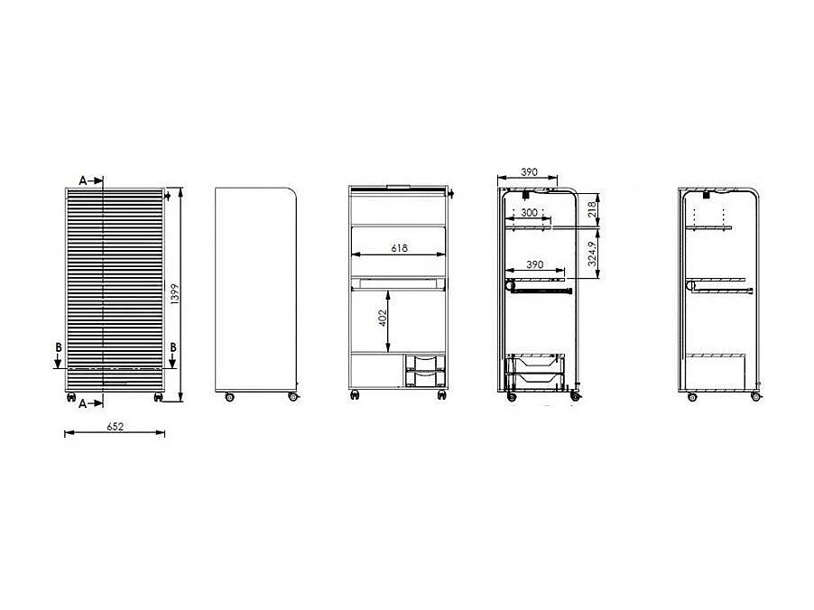 Meuble informatique à rideau blanc imprimé bambous Orga 140cm