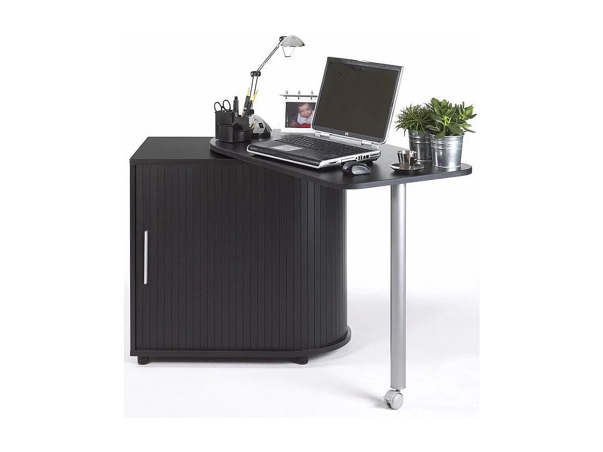Kool zwart bureau met draaibaar blad en opbergruimte 105 cm