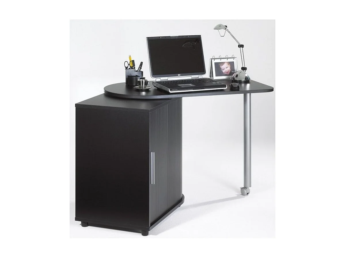 Kool zwart bureau met draaibaar blad en opbergruimte 105 cm