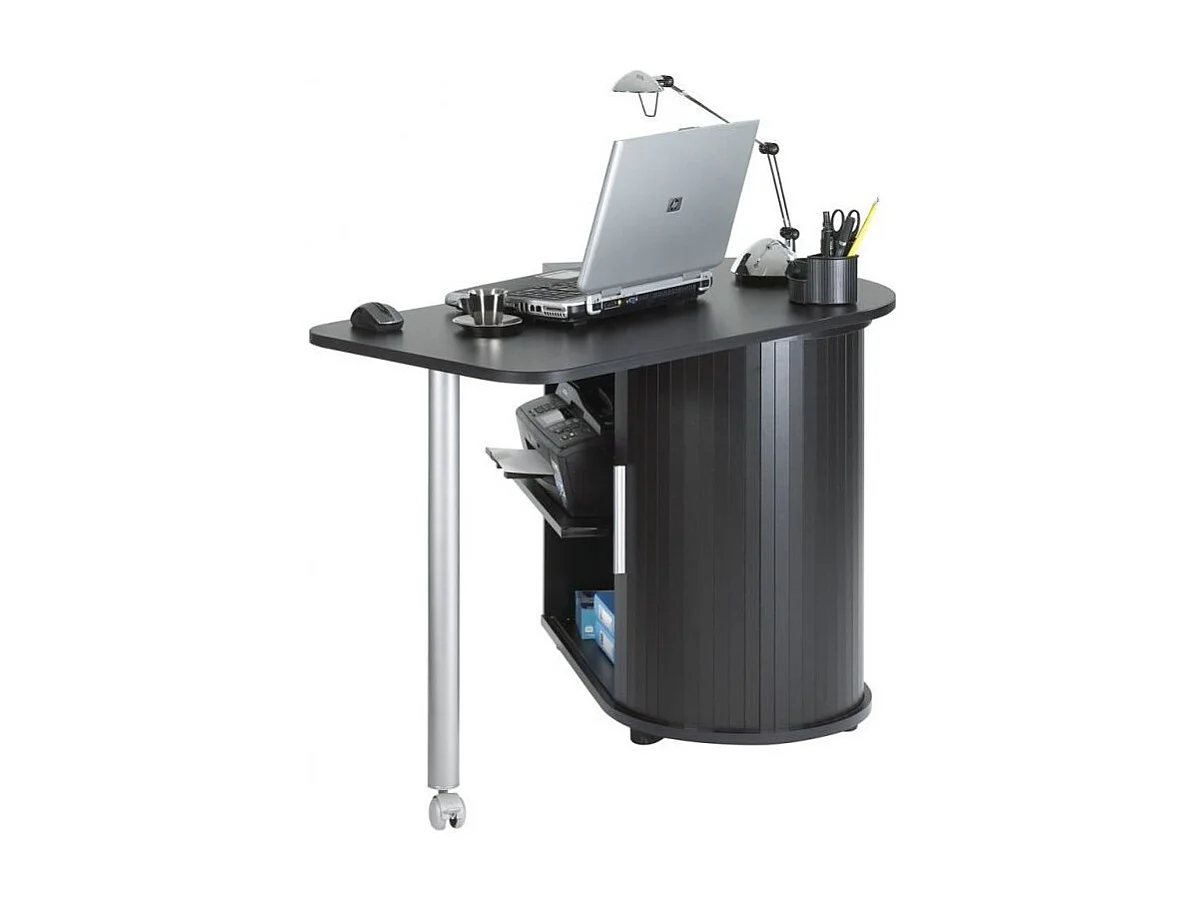 Kool zwart bureau met draaibaar blad en opbergruimte 105 cm
