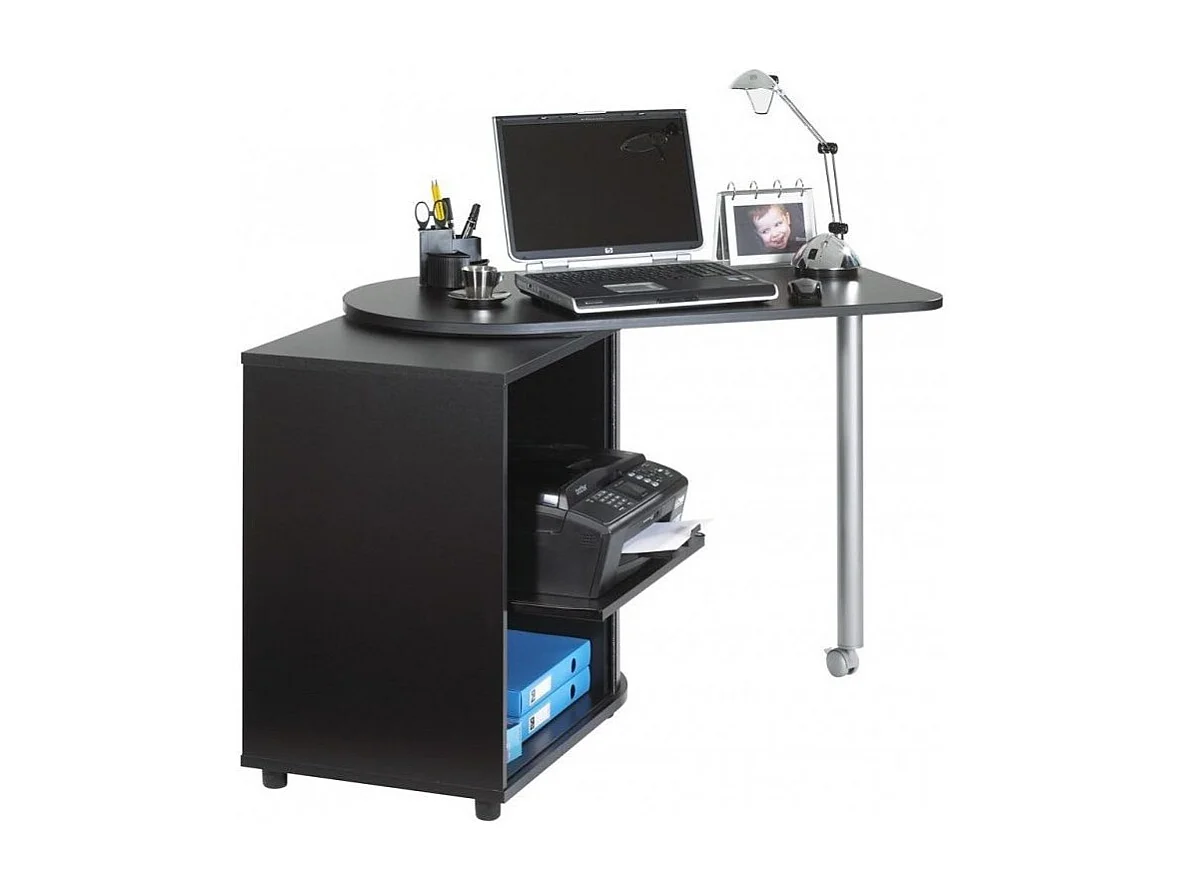Kool zwart bureau met draaibaar blad en opbergruimte 105 cm