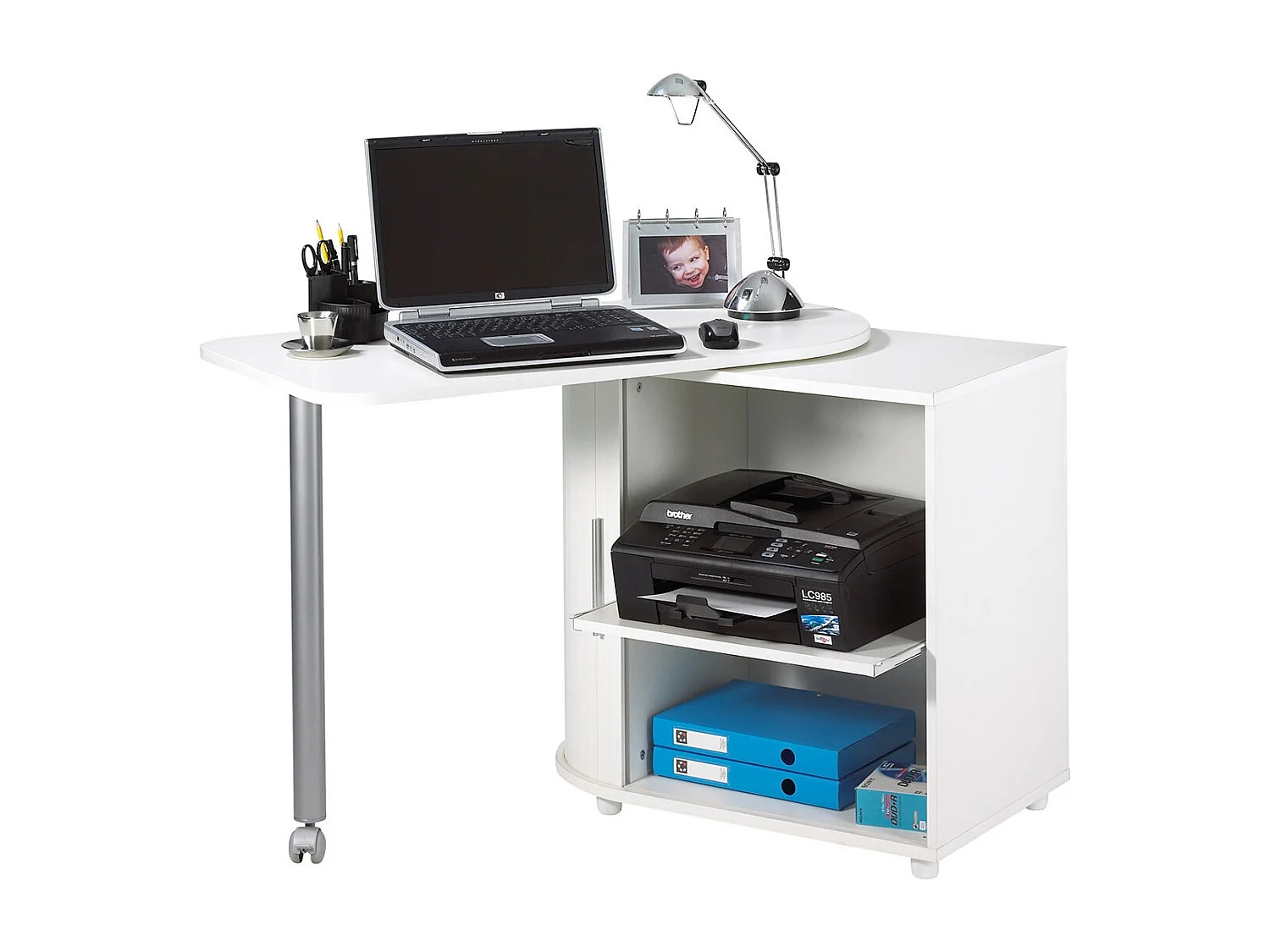 Bureau avec plateau pivotant et rangement blanc Kool 105cm