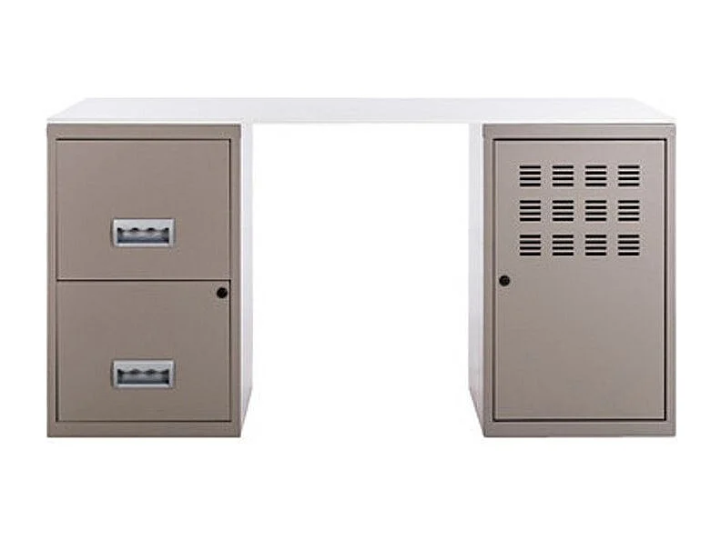 Bureau métal taupe 1 colonne de 2 tiroirs 1 casier à porte Logis
