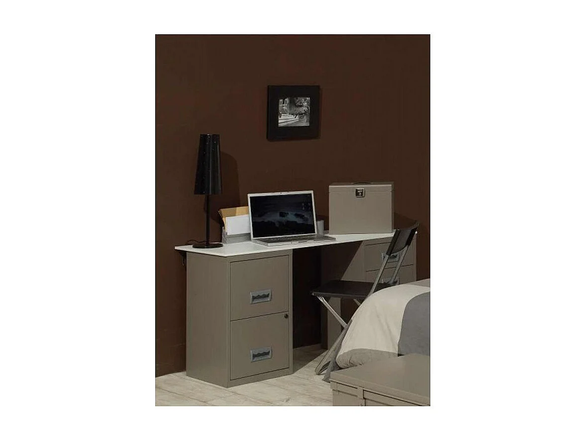 Bureau métal taupe 1 colonne de 2 tiroirs 1 casier à porte Logis