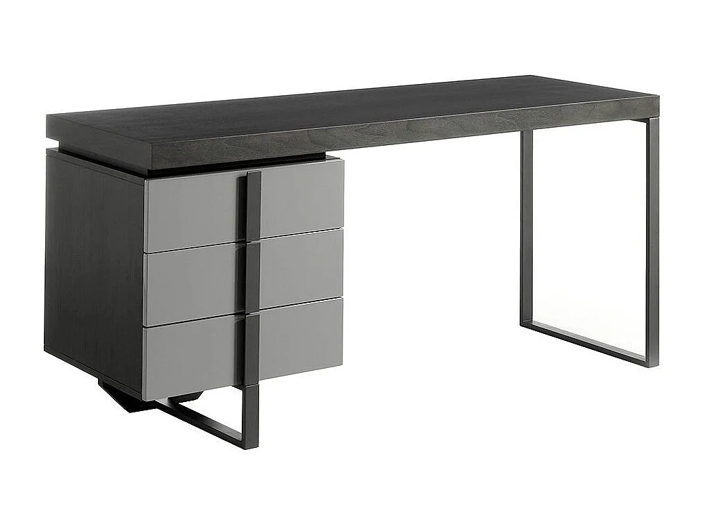 Bureau en bois plaqué de chêne et laqué gris 3 tiroirs Giani