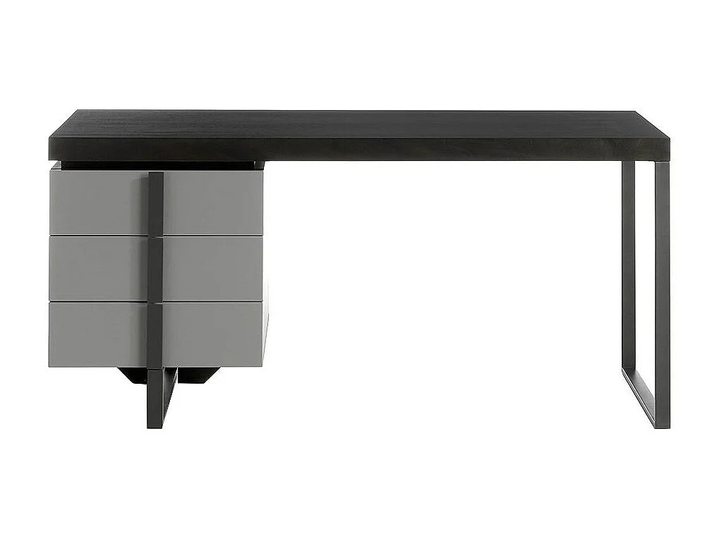 Bureau en bois plaqué de chêne et laqué gris 3 tiroirs Giani