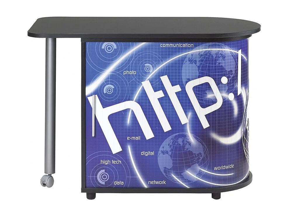 Bureau met draaibaar blad en zwarte opberger bedrukt Http Kool 105 cm