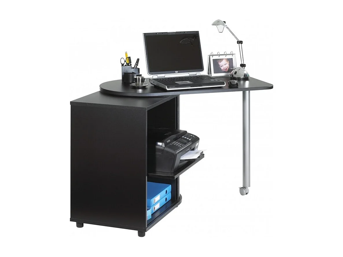 Bureau met draaibaar blad en zwarte opberger bedrukt Http Kool 105 cm