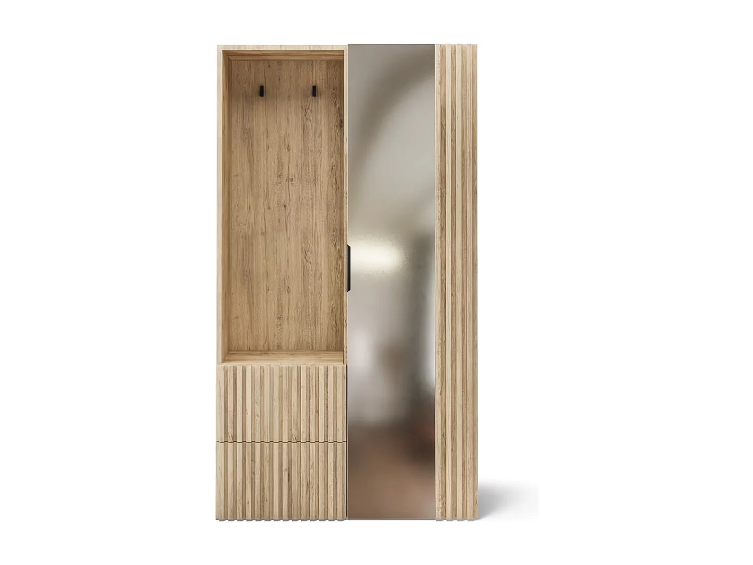 Armoire penderie d'entrée VEMIRO 100cm - Chêne artisan et miroir