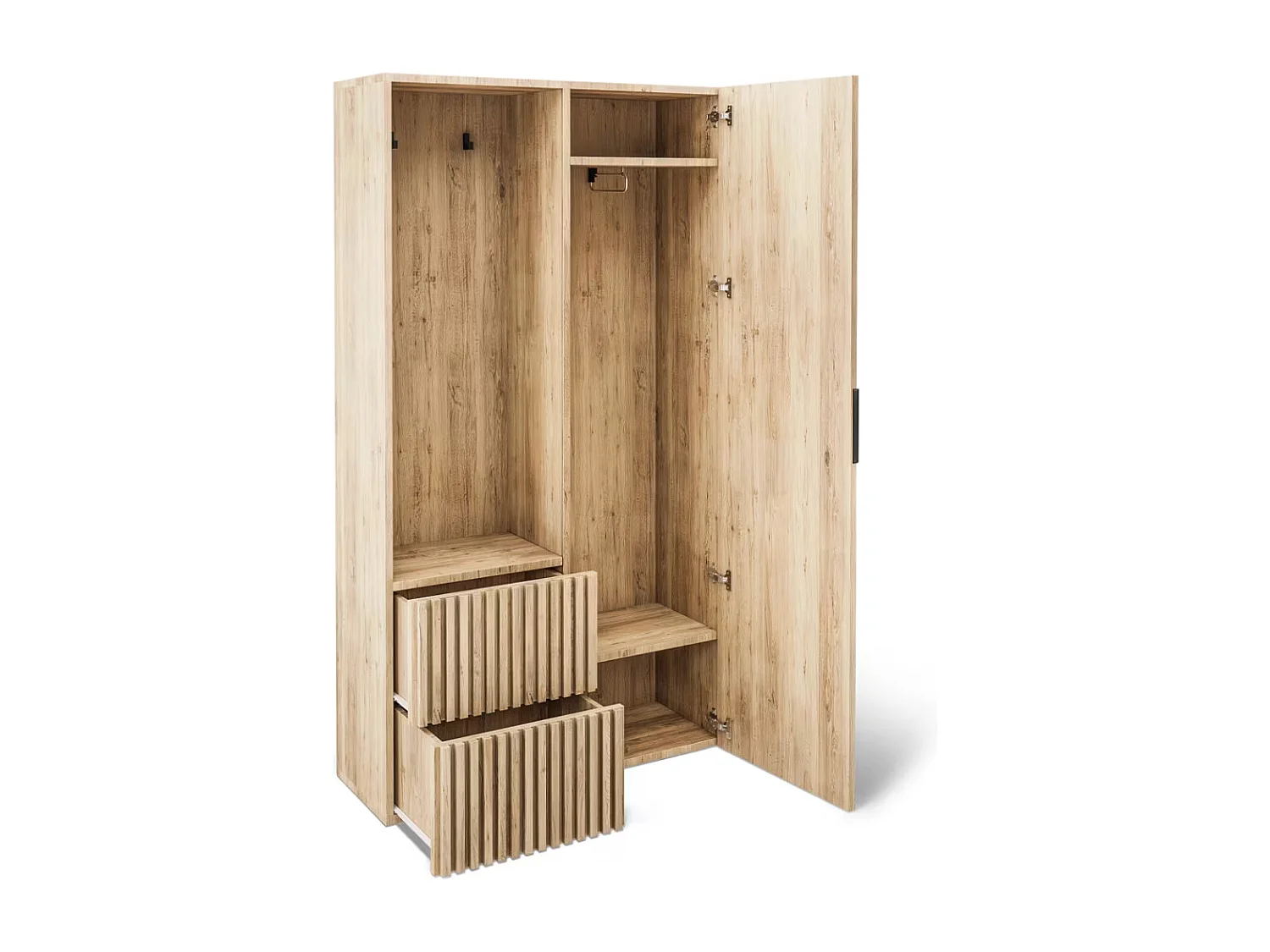 Armoire penderie d'entrée VEMIRO 100cm - Chêne artisan et miroir