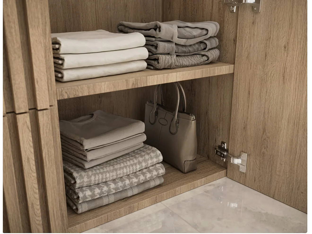 Armoire penderie d'entrée VEMIRO 100cm - Chêne artisan et miroir