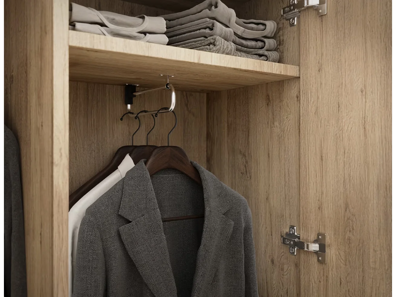 Armoire penderie d'entrée VEMIRO 100cm - Chêne artisan et miroir