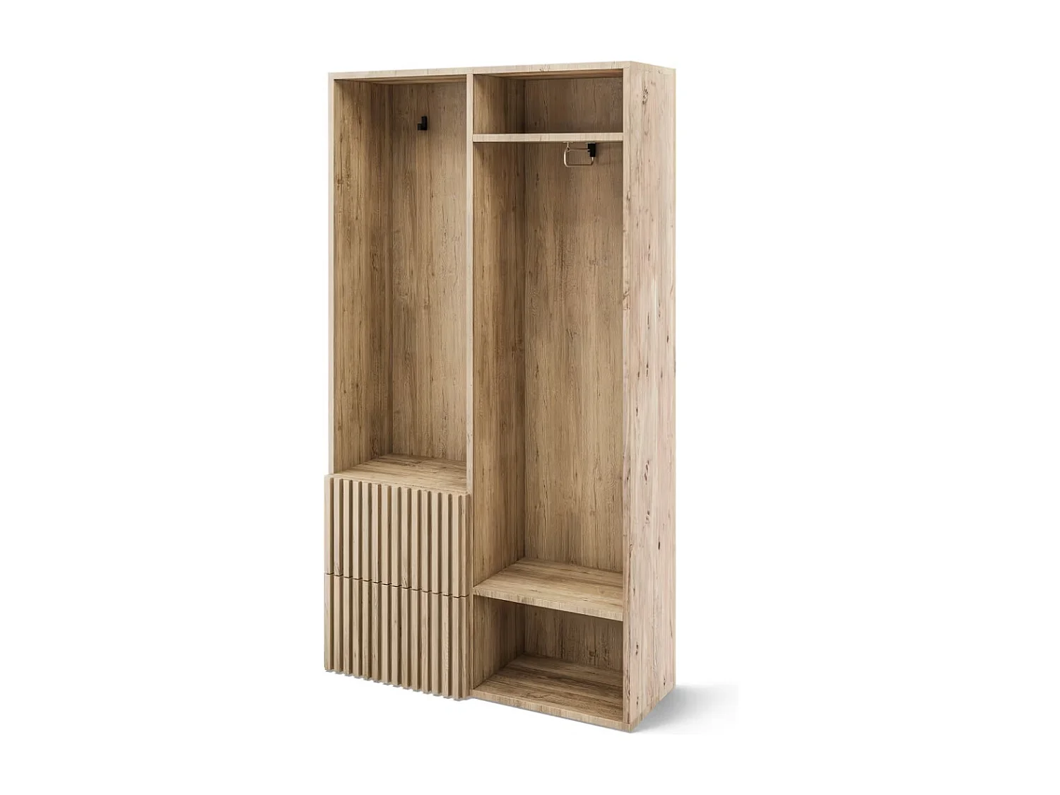 Armoire penderie d'entrée VEMIRO 100cm - Chêne artisan et miroir