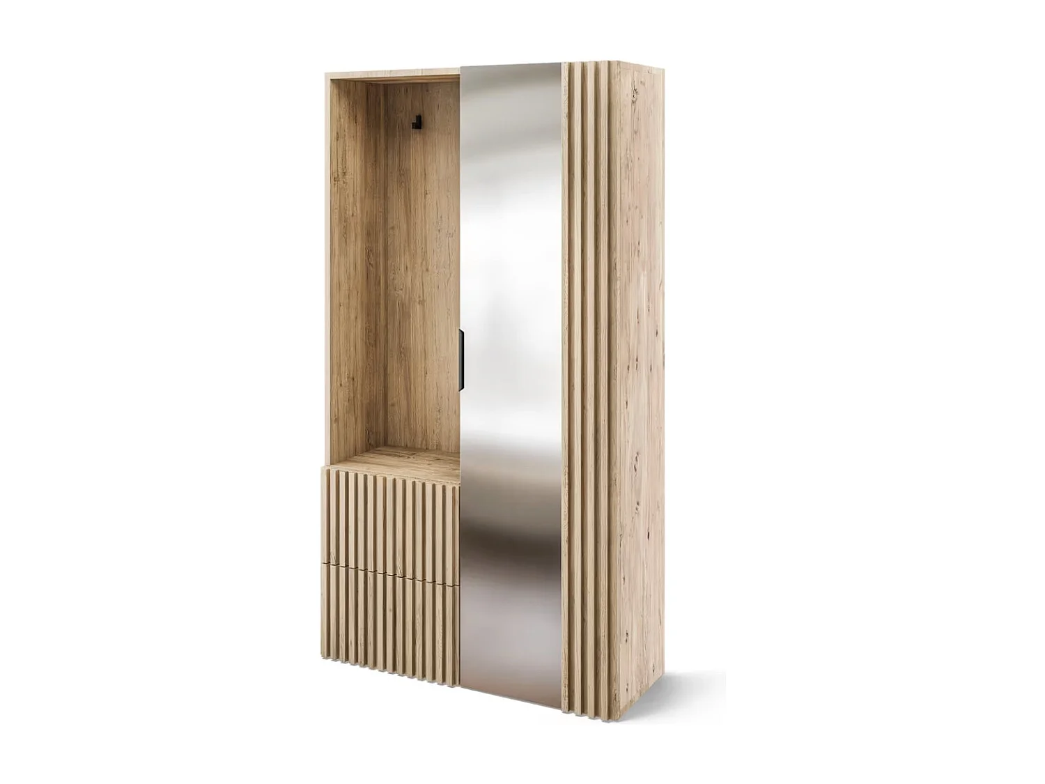 Armoire penderie d'entrée VEMIRO 100cm - Chêne artisan et miroir