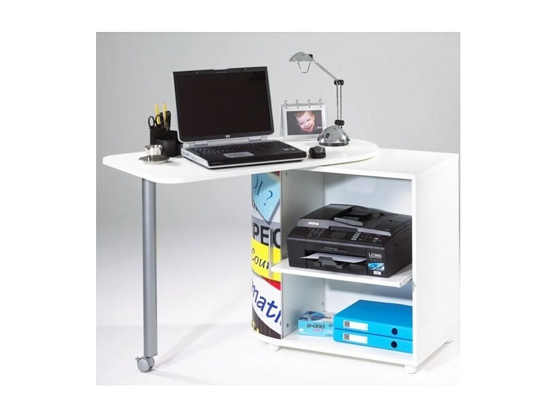 Bureau met draaibaar blad en witte opberger met top secret Kool print 105 cm