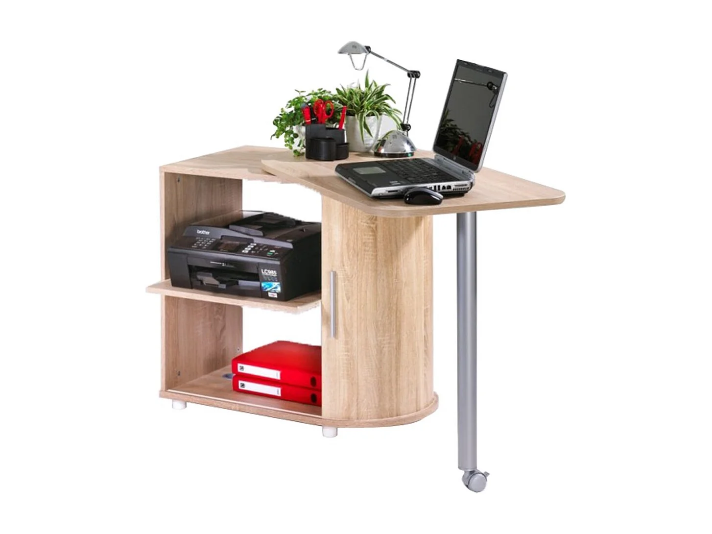 Bureau avec plateau pivotant et rangement bois clair et blanc Kool 105cm