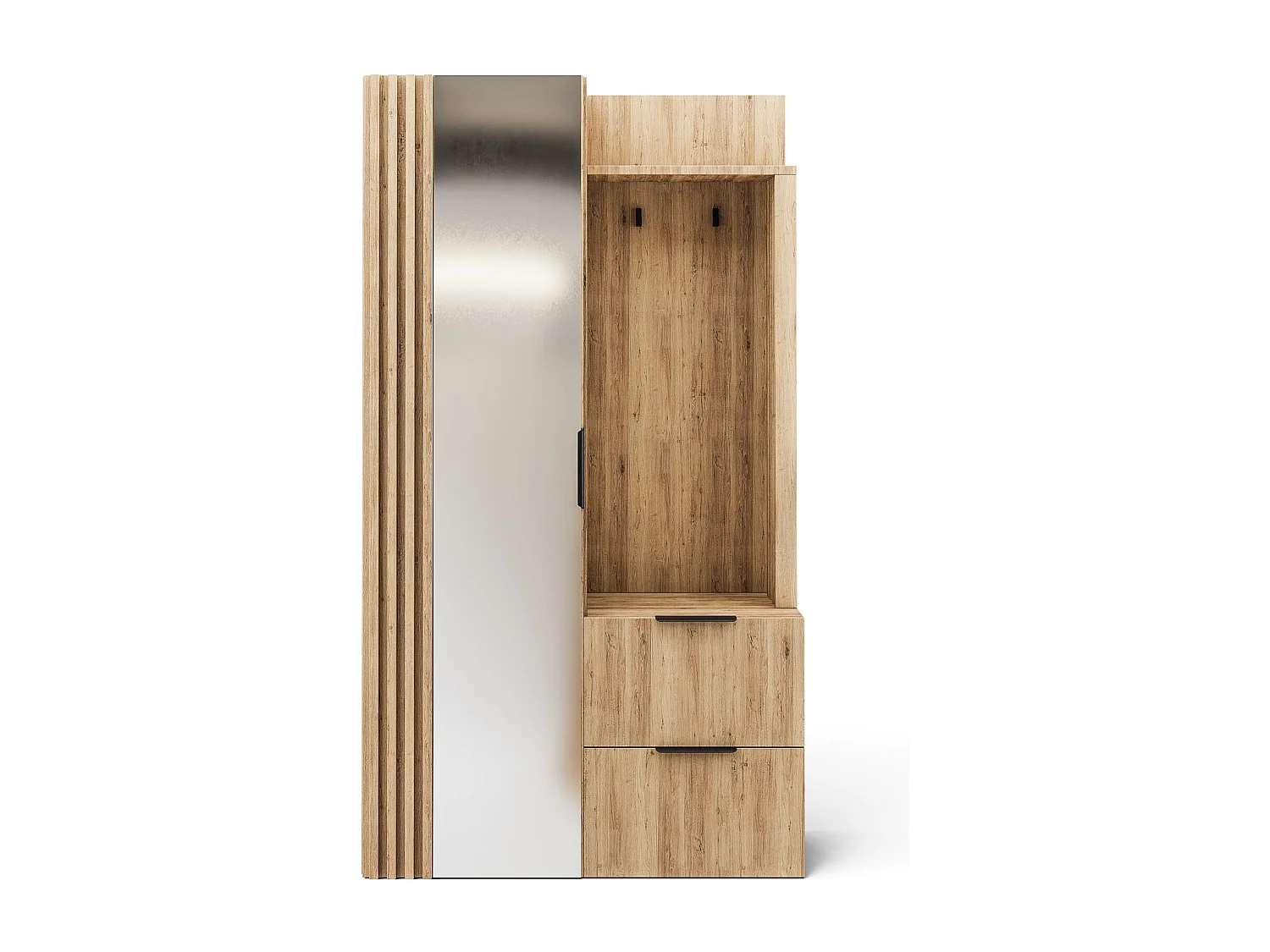 Armoire penderie d'entrée RIGANY 100cm - Chêne artisan et miroir