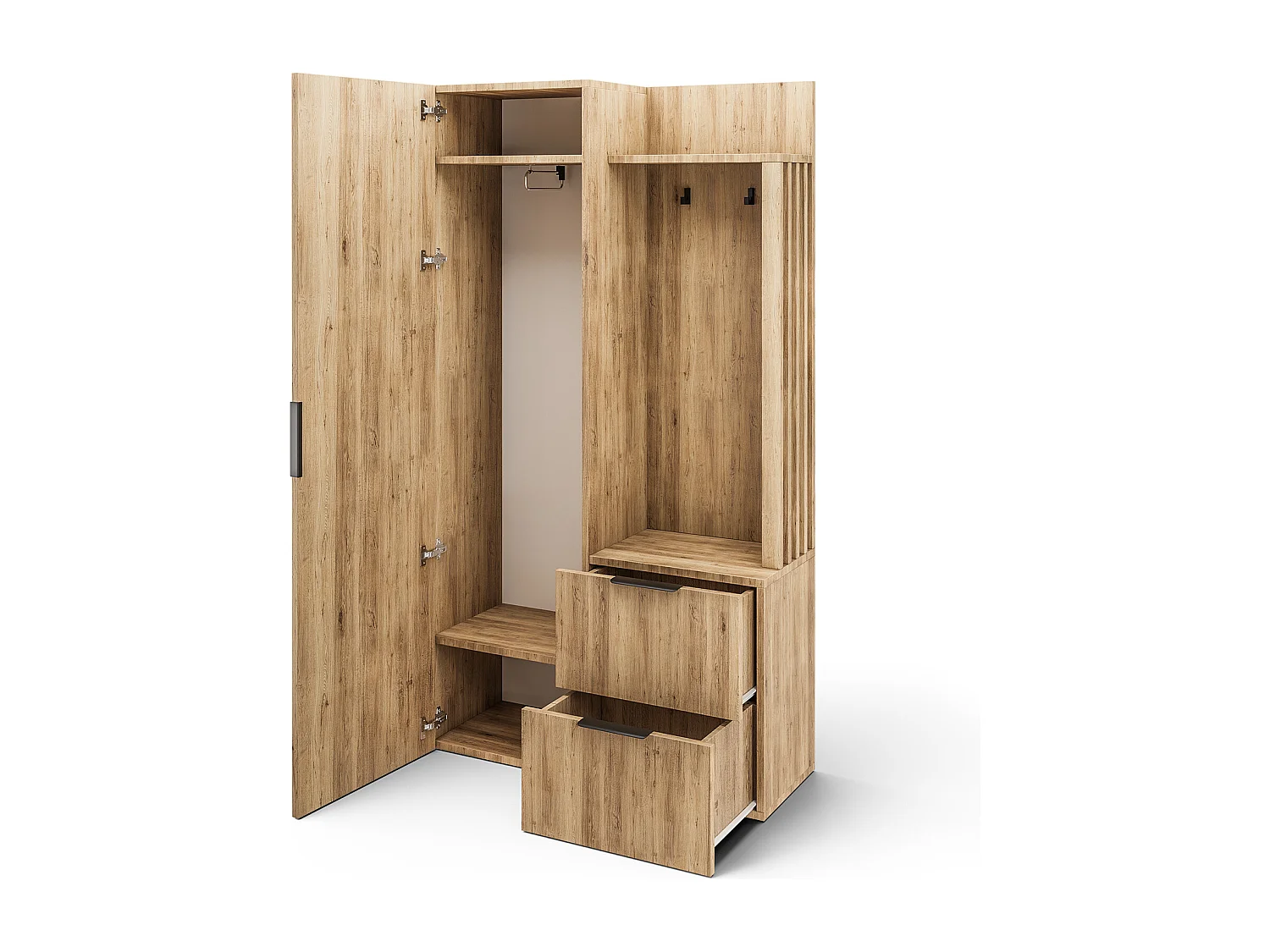 Armoire penderie d'entrée RIGANY 100cm - Chêne artisan et miroir