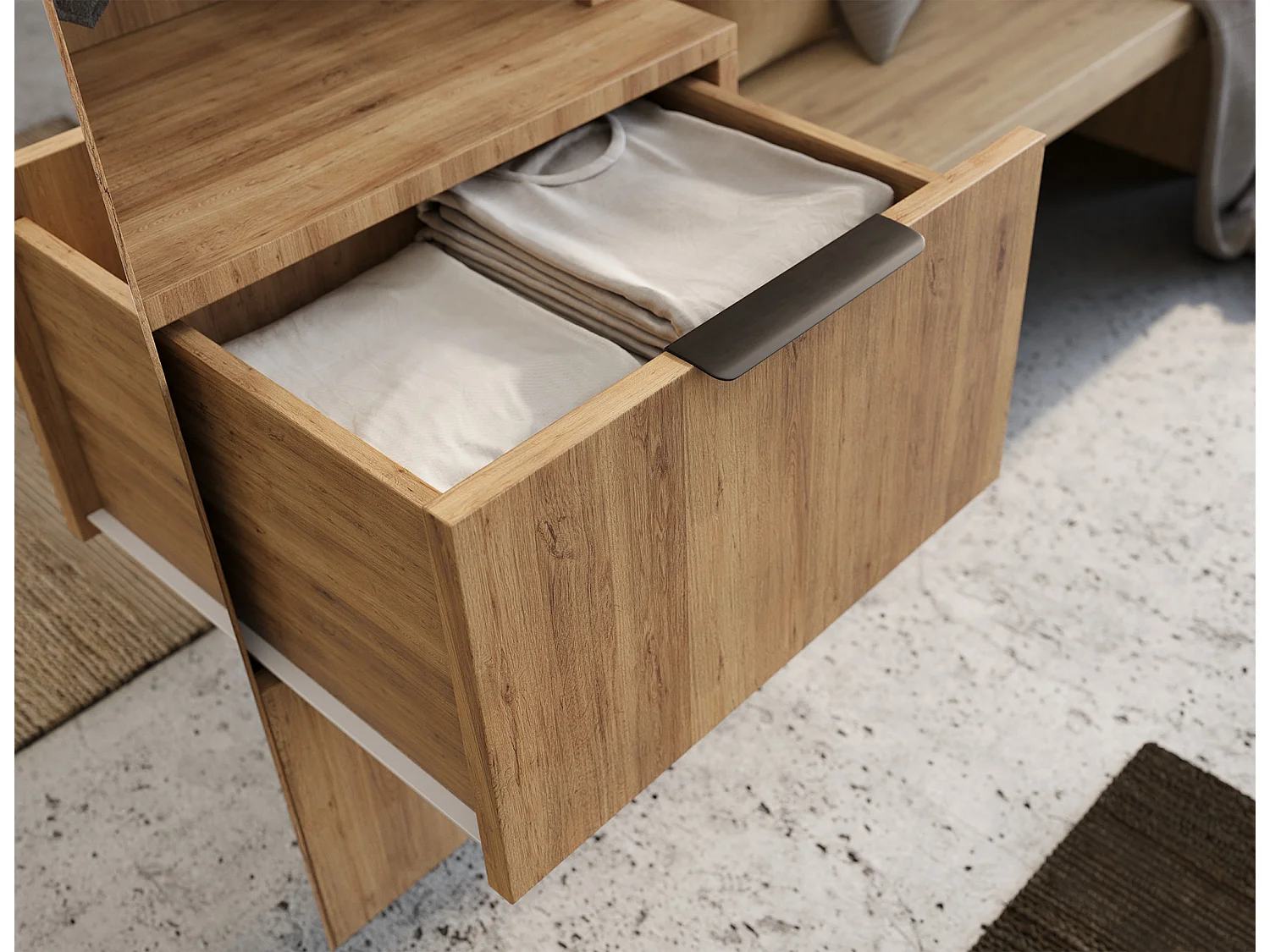 Armoire penderie d'entrée RIGANY 100cm - Chêne artisan et miroir