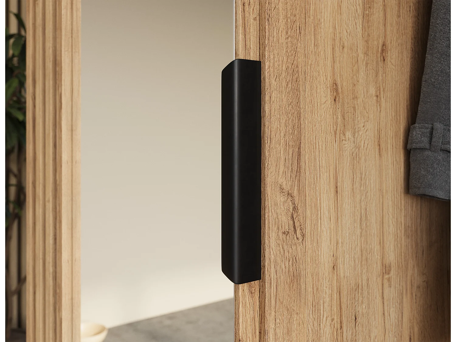 Armoire penderie d'entrée RIGANY 100cm - Chêne artisan et miroir