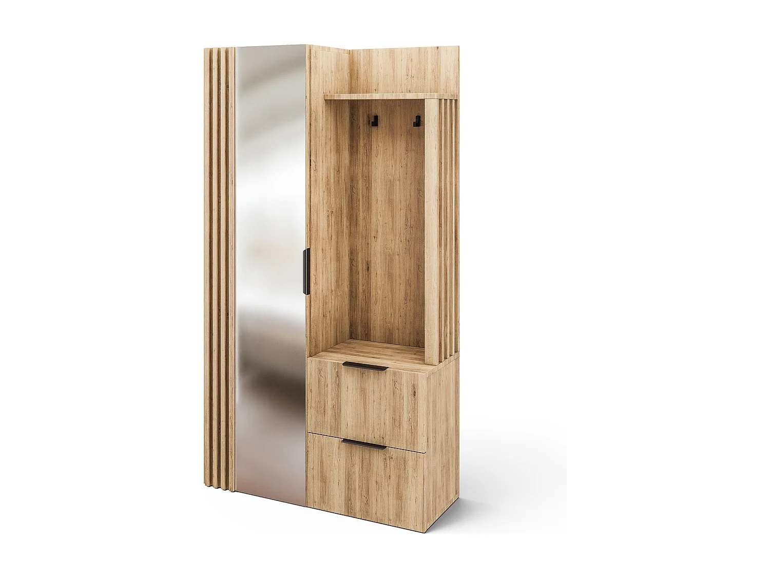 Armoire penderie d'entrée RIGANY 100cm - Chêne artisan et miroir