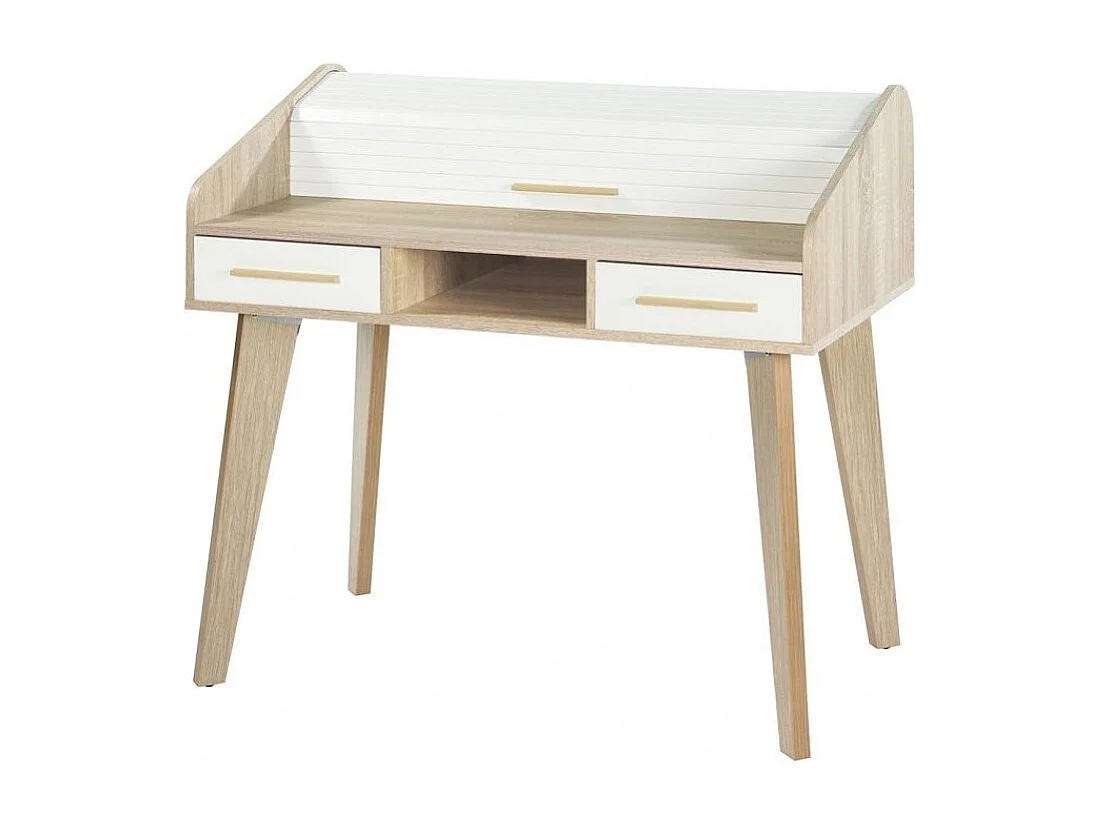 Bureau secrétaire 2 tiroirs chêne clair et blanc happy 104cm