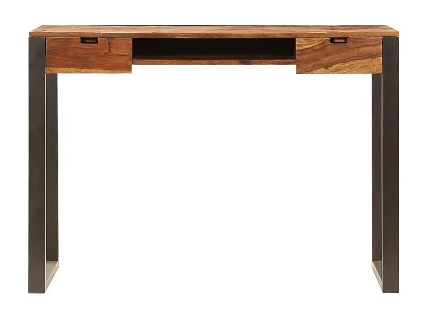Bureau 2 tiroirs sesham massif foncé et métal noir Vustick 3