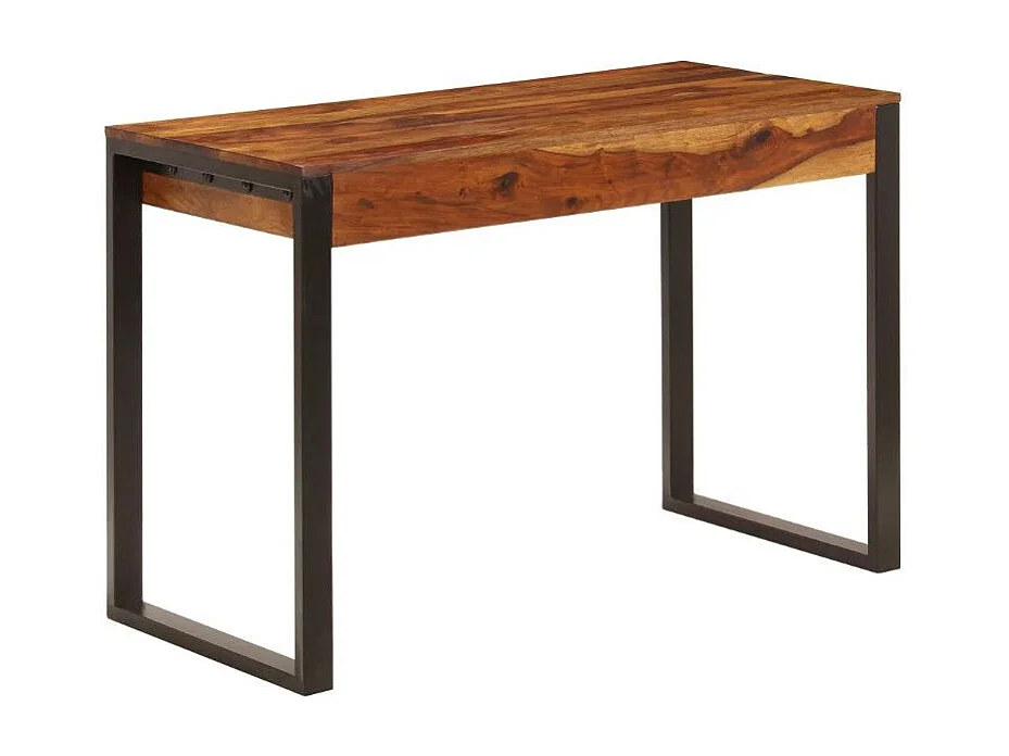 Bureau 2 tiroirs sesham massif foncé et métal noir Vustick 3