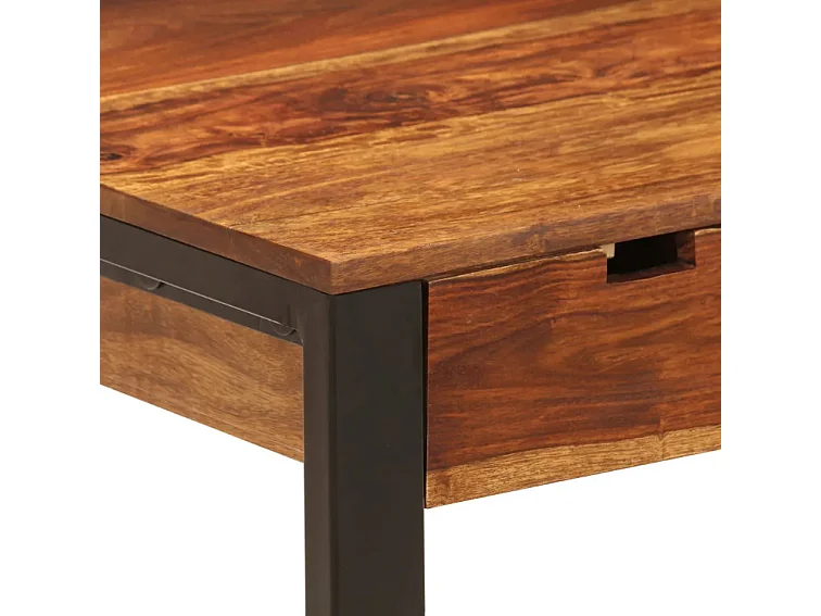 Bureau 2 tiroirs sesham massif foncé et métal noir Vustick 3