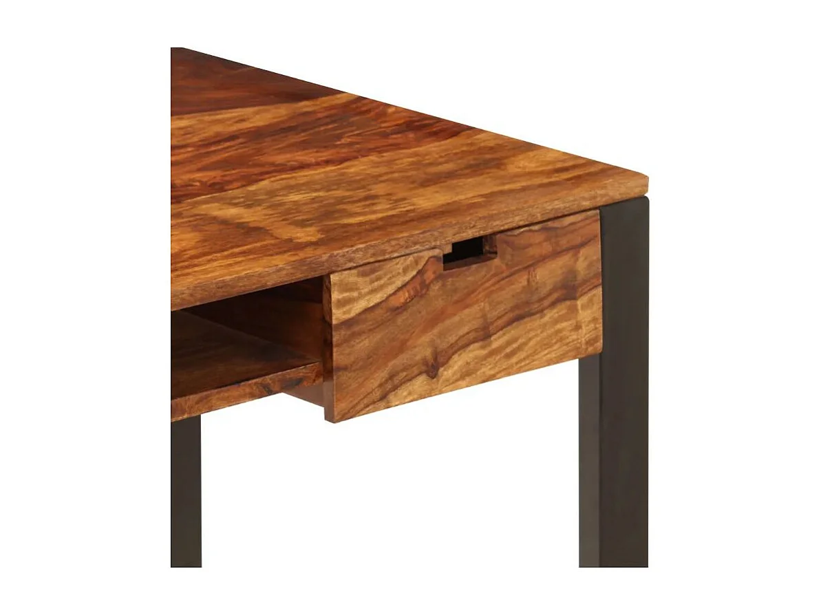 Bureau 2 tiroirs sesham massif foncé et métal noir Vustick 3