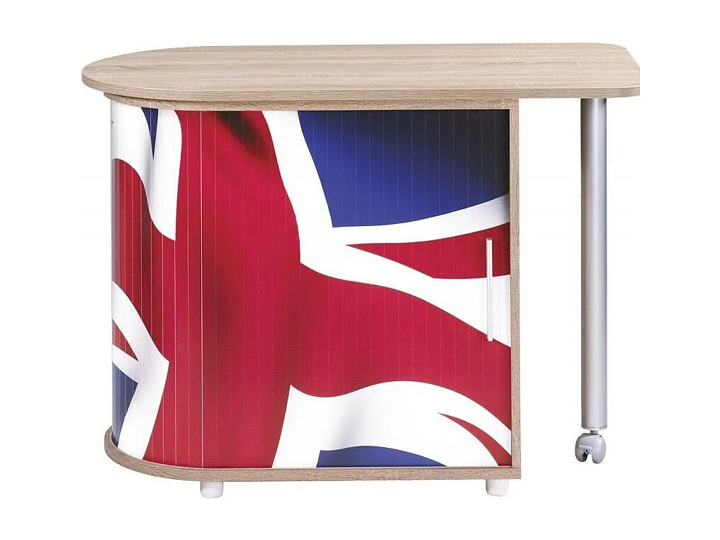 Bureau met draaibaar blad en opbergruimte licht hout bedrukt Engelse vlag Kool 105 cm