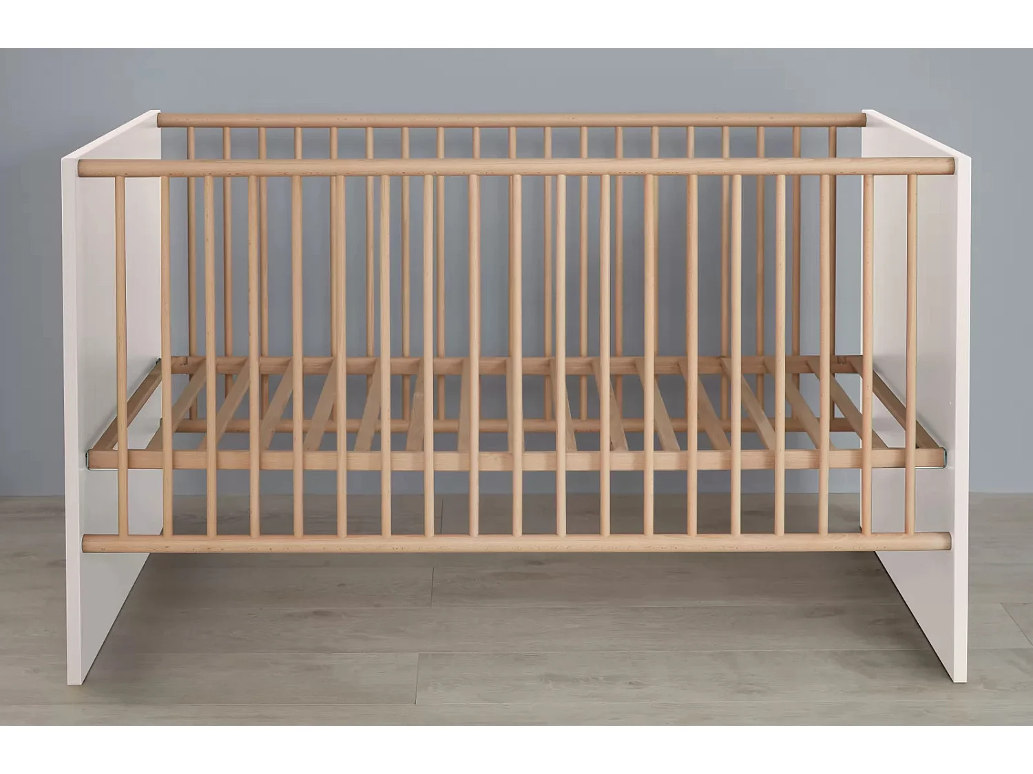 Cama con barras 70x140 cm melamina blanca y madera clara Mathys