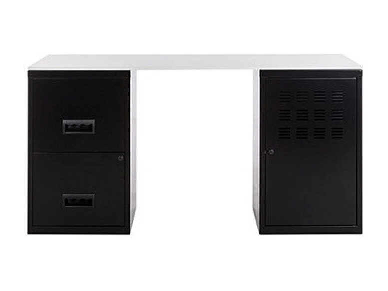 Bureau métal noir 1 colonne de 2 tiroirs 1 casier à porte Logis