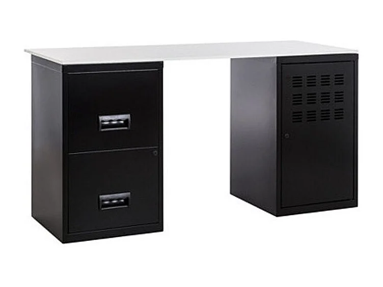 Bureau métal noir 1 colonne de 2 tiroirs 1 casier à porte Logis