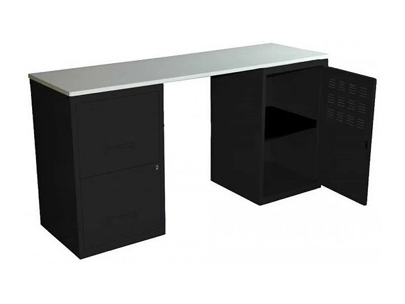 Bureau métal noir 1 colonne de 2 tiroirs 1 casier à porte Logis