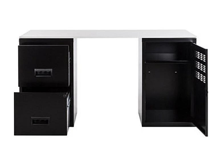 Bureau métal noir 1 colonne de 2 tiroirs 1 casier à porte Logis