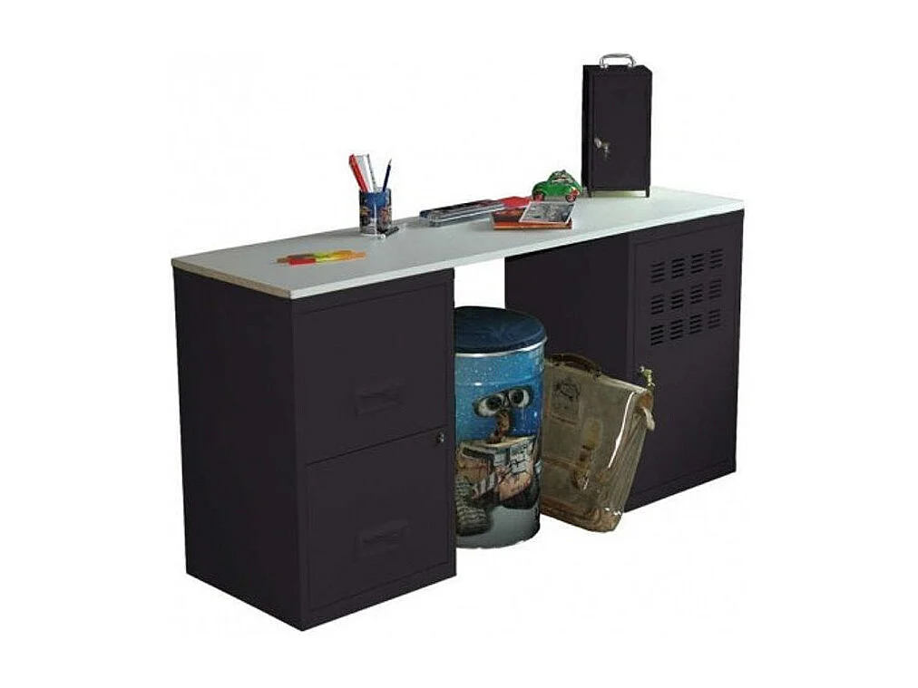 Bureau métal noir 1 colonne de 2 tiroirs 1 casier à porte Logis