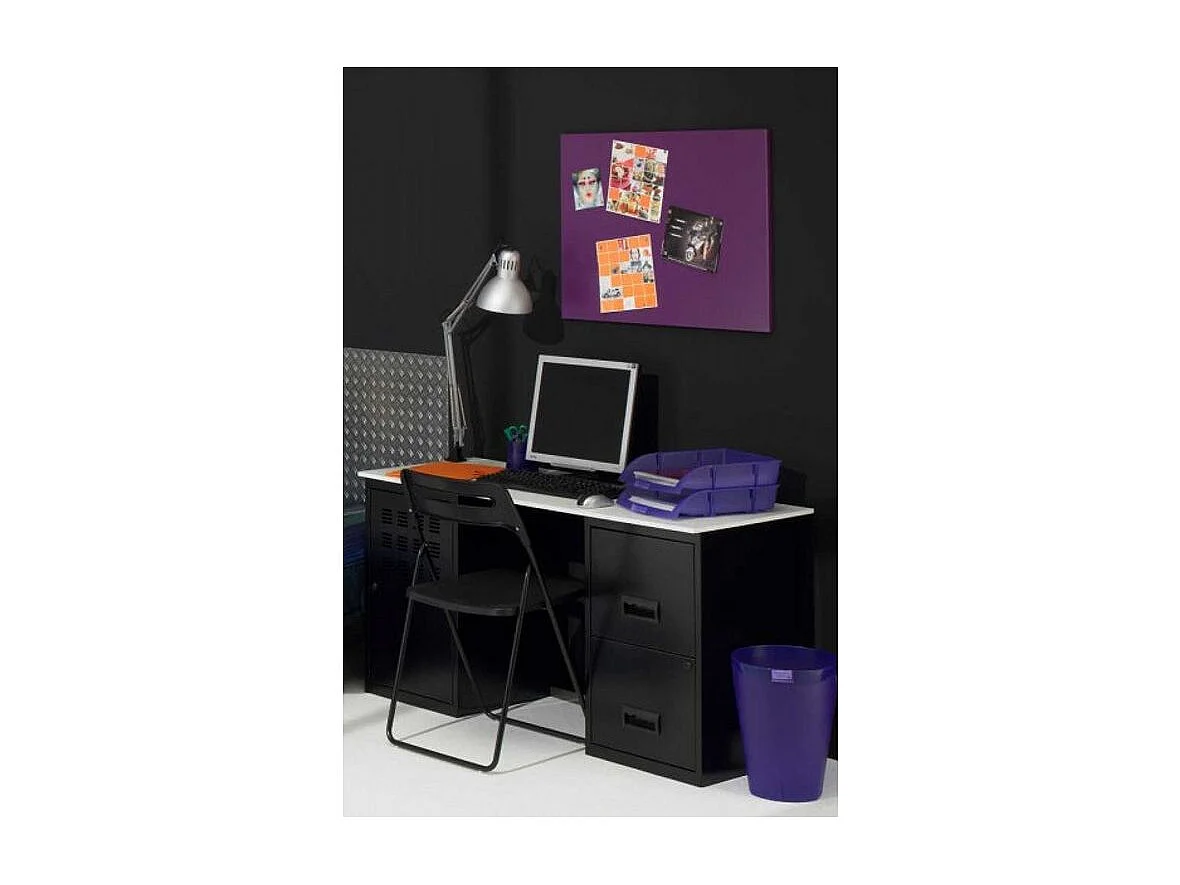 Bureau métal noir 1 colonne de 2 tiroirs 1 casier à porte Logis