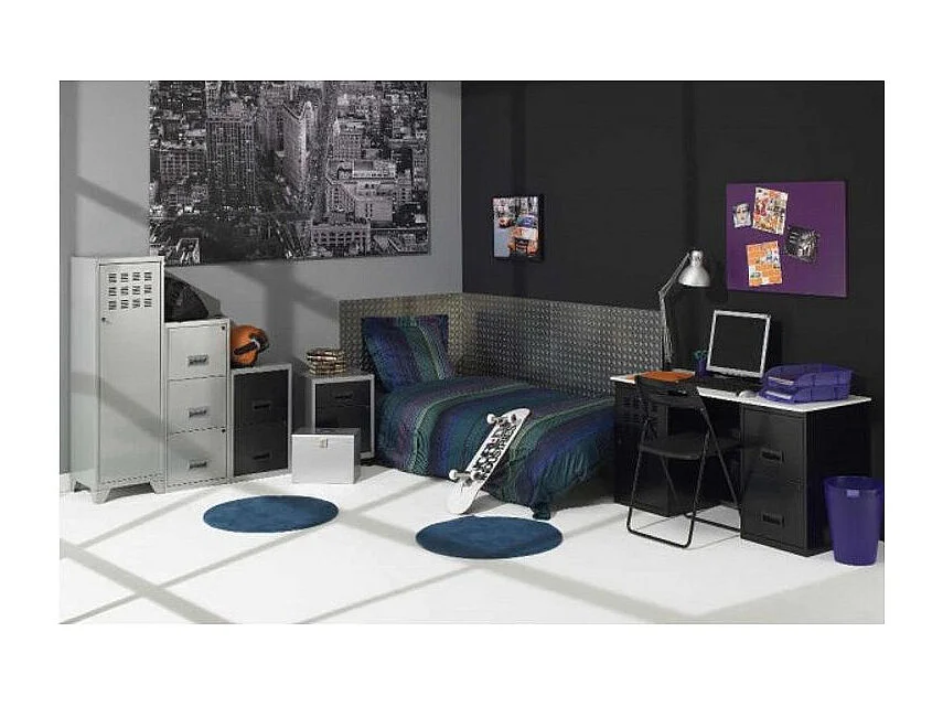 Bureau métal noir 1 colonne de 2 tiroirs 1 casier à porte Logis
