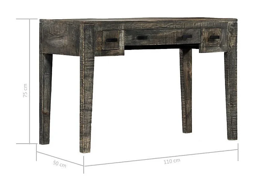 Bureau 3 tiroirs manguier massif noir Pinkie