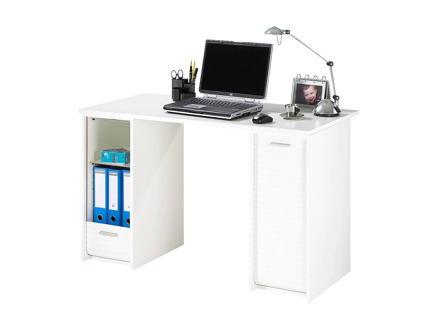 Recht bureau met 2 witte houten ladeblokken Scoot 120 cm